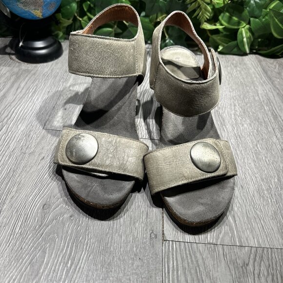 Taos Carousel 2 Grey Leather Wedge Open Toe Slingback Sandal Women’s 38 US 7-7.5 - Picture 3 of 8